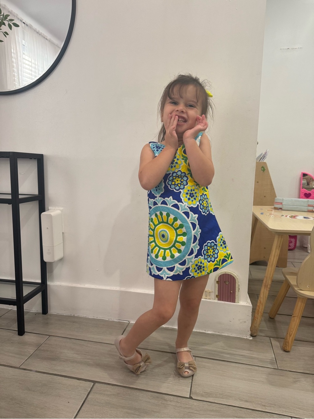 Girls Blue & Yellow Floral Shift Dress